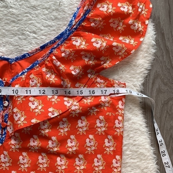 J. Crew Classic Floral Block Ruffle V Neck Orange Summer Top Size Small - Picture 14 of 16